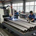 Sumwin stainless steel manufacturing workers assembling pipes in modern facility.